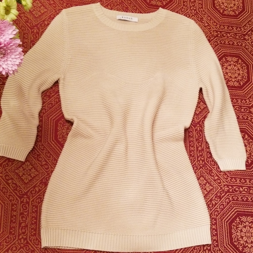 Kokun Sweetheart rib pullover, cream/beige Nwot